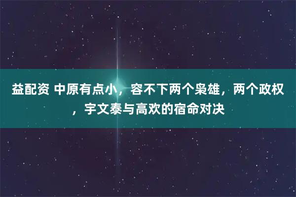 益配资 中原有点小,容不下两个枭雄,两个政权,宇文泰与高欢的宿命对决