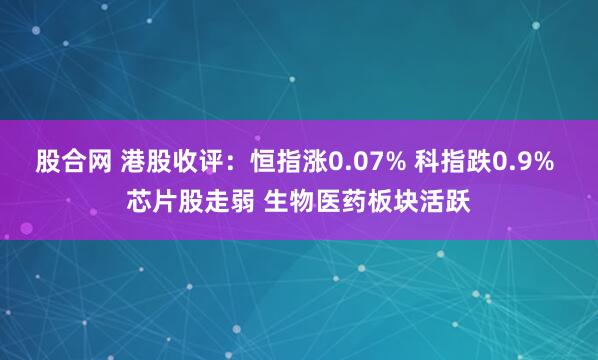 股合网 港股收评：恒指涨0.07% 科指跌0.9% 芯片股走弱 生物医药板块活跃